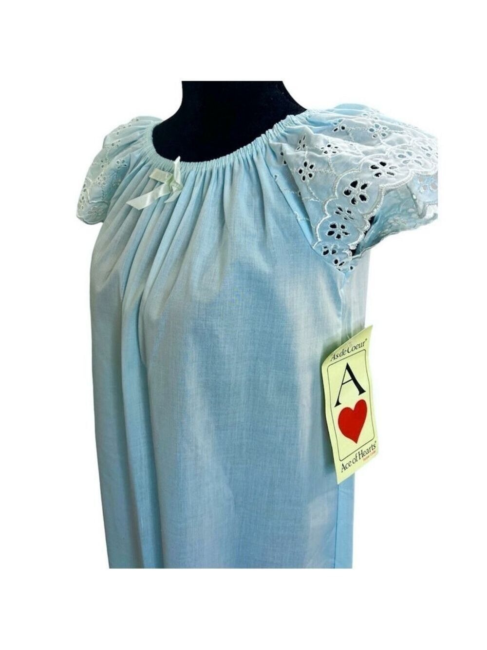 NWT Vintage Ace of Hearts blue eyelet lace flutter sleeve maxi nightgown S
